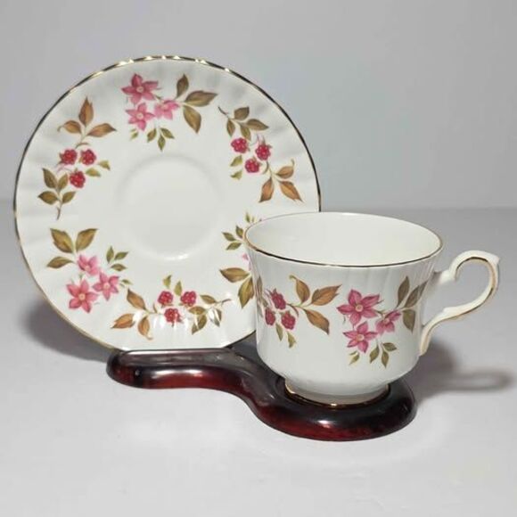 Royal Stafford Teacup and Saucer Fragrance Pink Flowers Berries - Picture 1 of 8